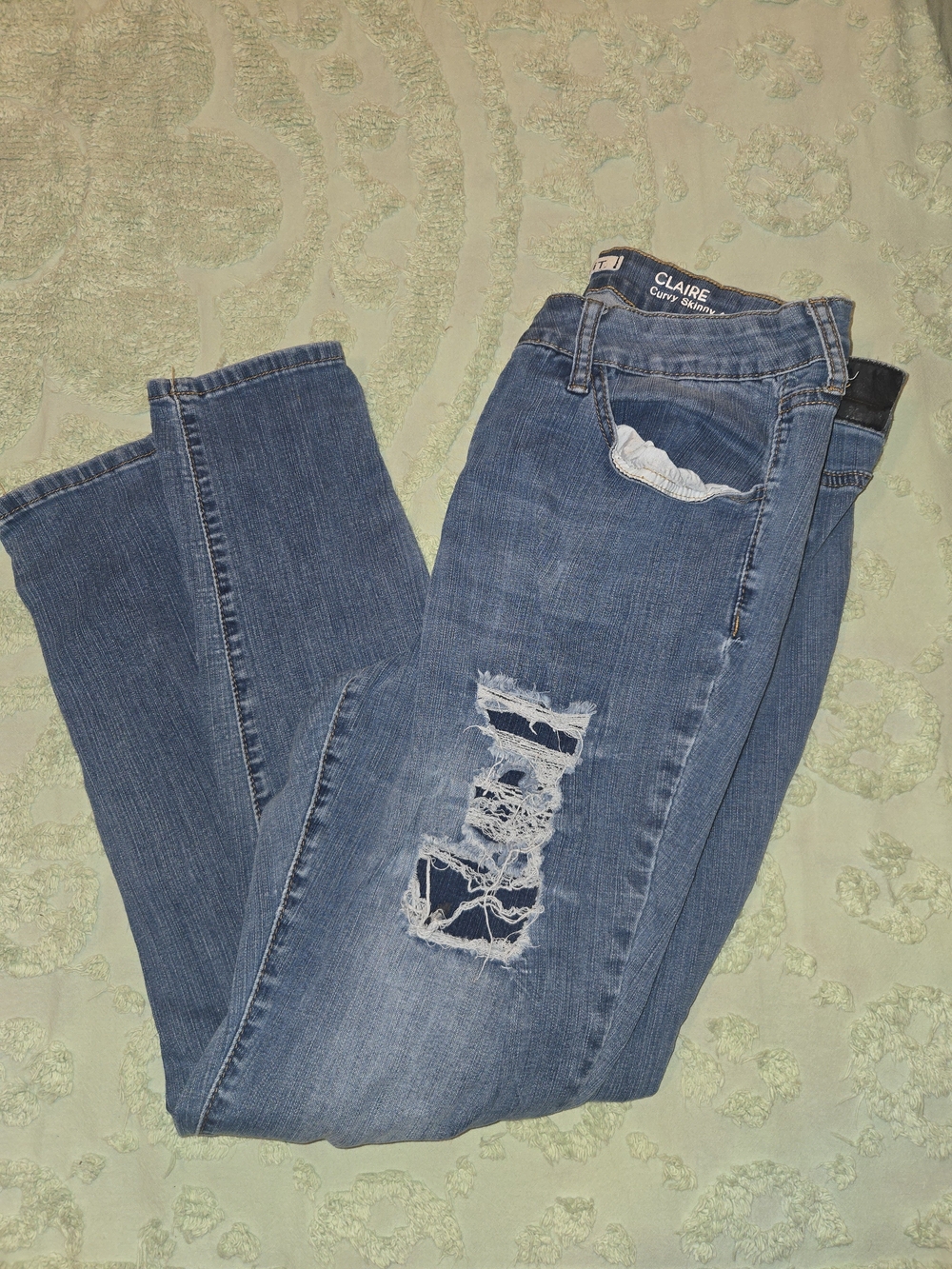 Claire's Distressed Skinny Blue Denim Jeans